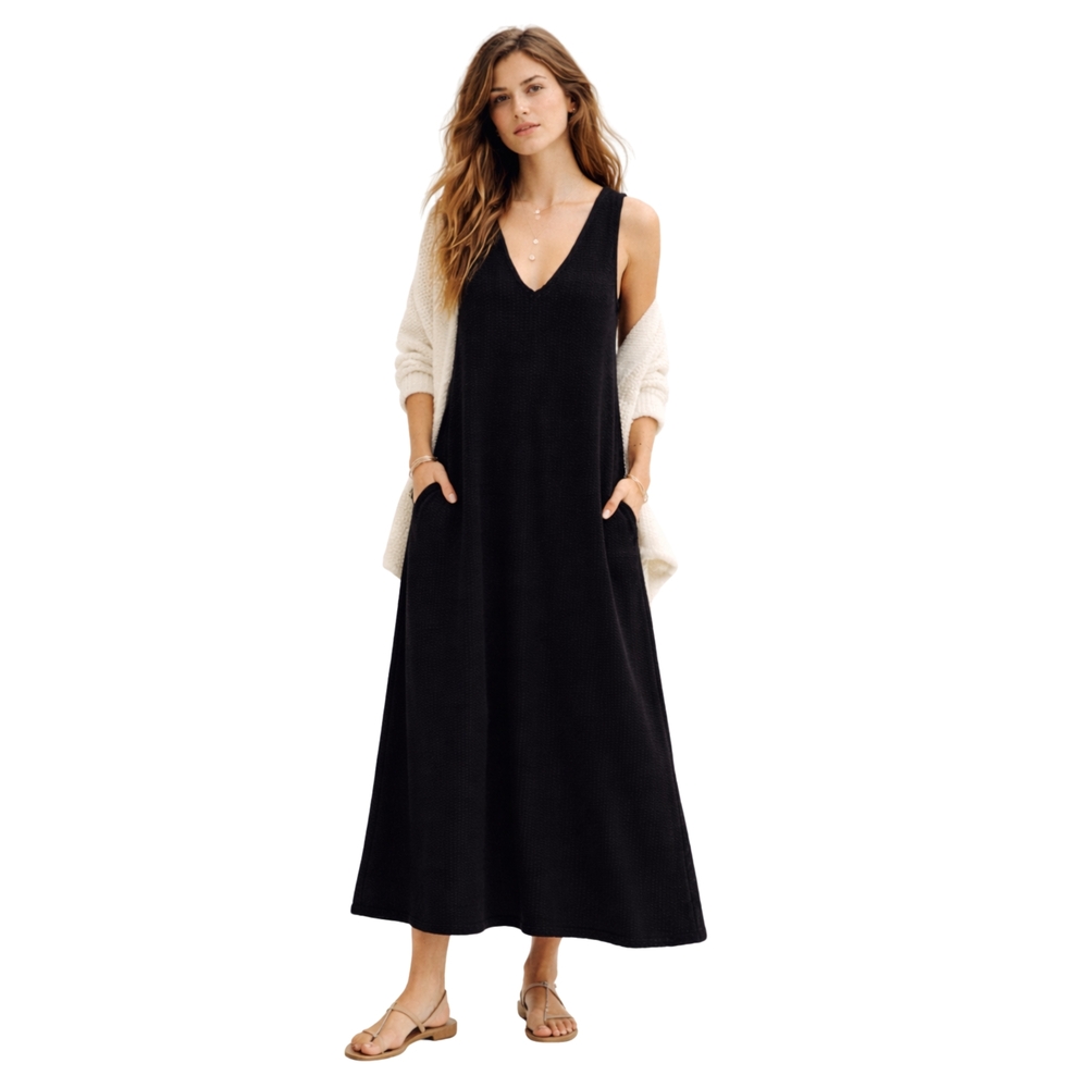 Free People FP Beach Black Knit Maxi‎ Dress Small Oversized A-Line Sleeveless